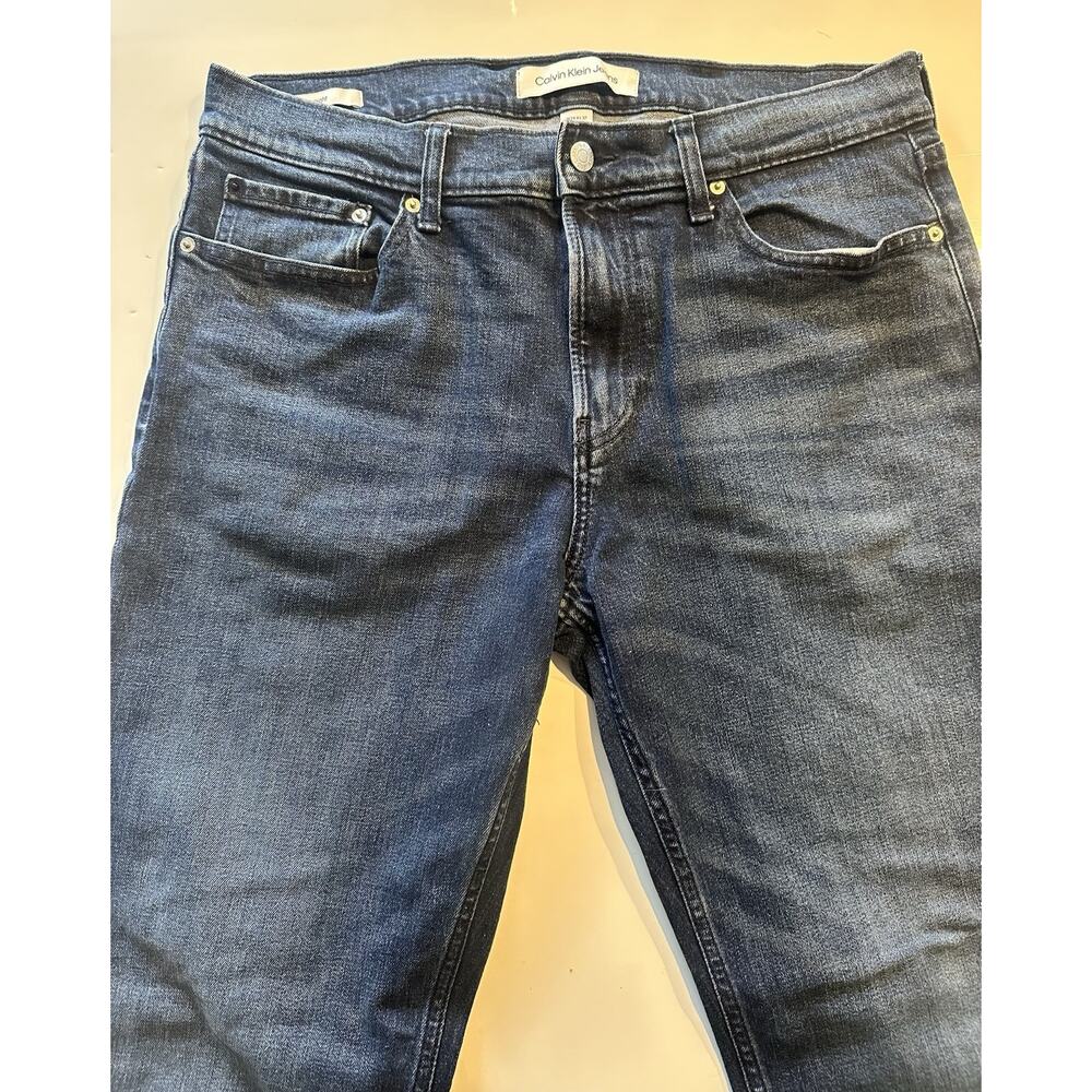 Calvin Klein Men's Straight Leg Blue Denim Jeans Size 34x32 Dark Wash Casual